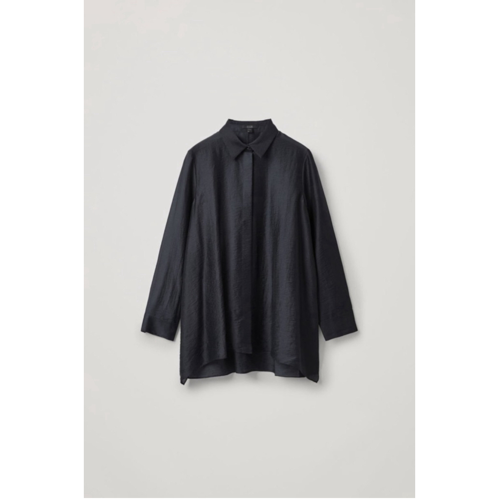 COS Button Up Shirt Women's 4 Midnight Blue Crinkled Draped Shirt - Picture 12 of 12